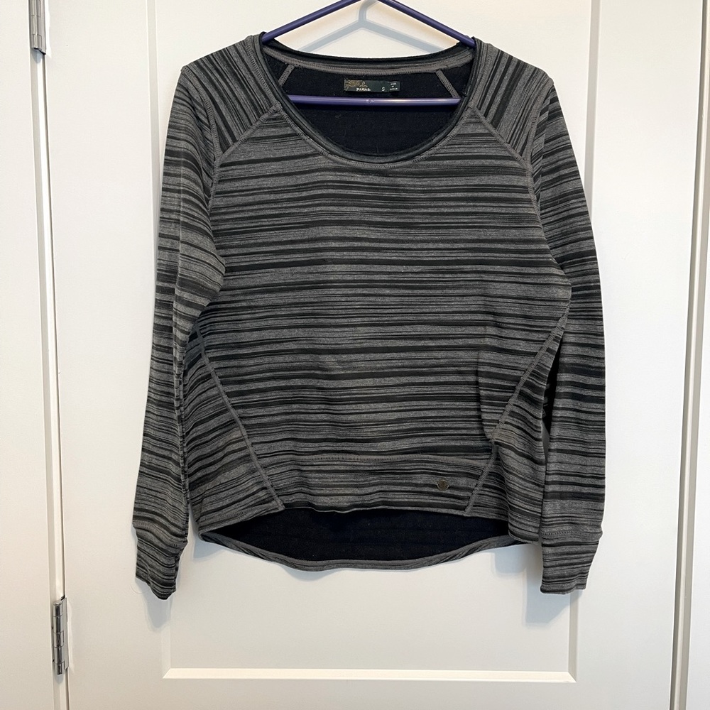 Prana raw hem boat neck striped sweatshirt